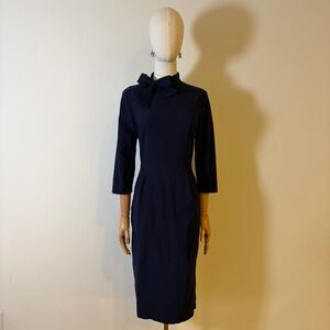MUXXN Navy Blue Vintage Style Bow Neck Sheath Dress - Size S